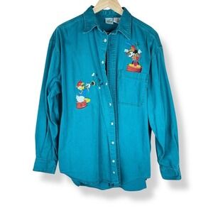 Vintage 90s Disney Store Mickey Donald Embroidered Shirt Size Large Band Trumpet